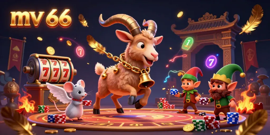 Experience mv 66 entertainment with a festive Krampus goat managing a thrilling casino atmosphere.