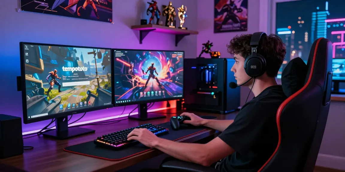 Gamer focusing on tempototo login amidst vibrant game graphics in a dynamic environment.