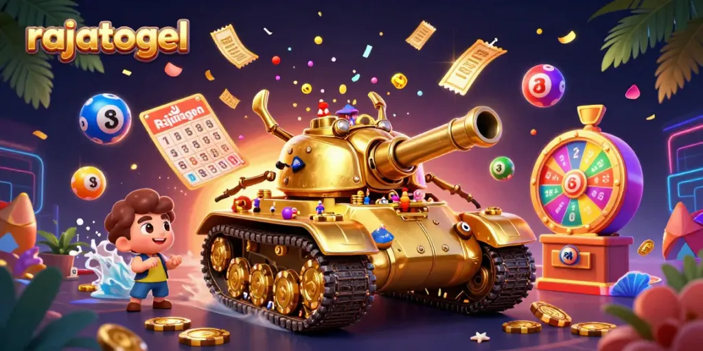 Experience the vibrant action of rajatogel with colorful lottery balls and a dynamic casino scene.