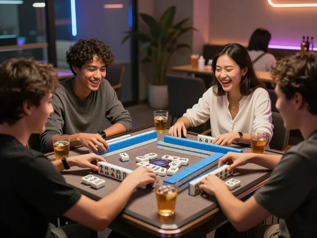 Permainan pola andalan mahjong ways yang mengasyikkan bersama teman-teman di pengaturan lounge yang nyaman.