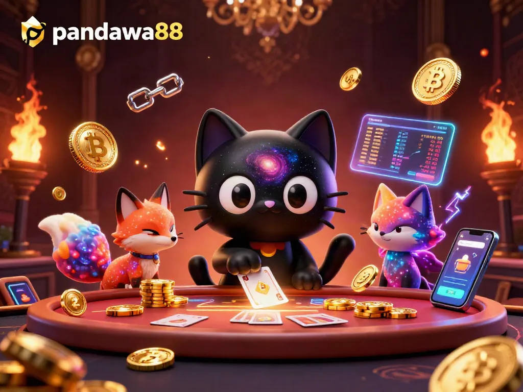 pandawa88 menarik chip dan kartu dari meja kasino dengan gaya menarik melalui gravitasi kucing hitam.