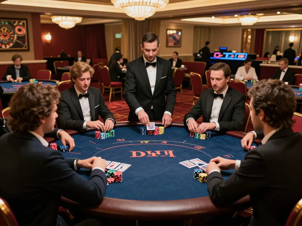 Players strategizing in a thrilling poker game at a luxury casino, showcasing the excitement of VA88.