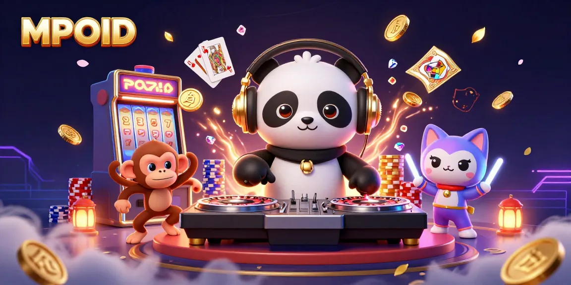 MPOID’s vibrant 3D illustration showcases a DJ panda spinning wheels, attracting players with lively casino elements.