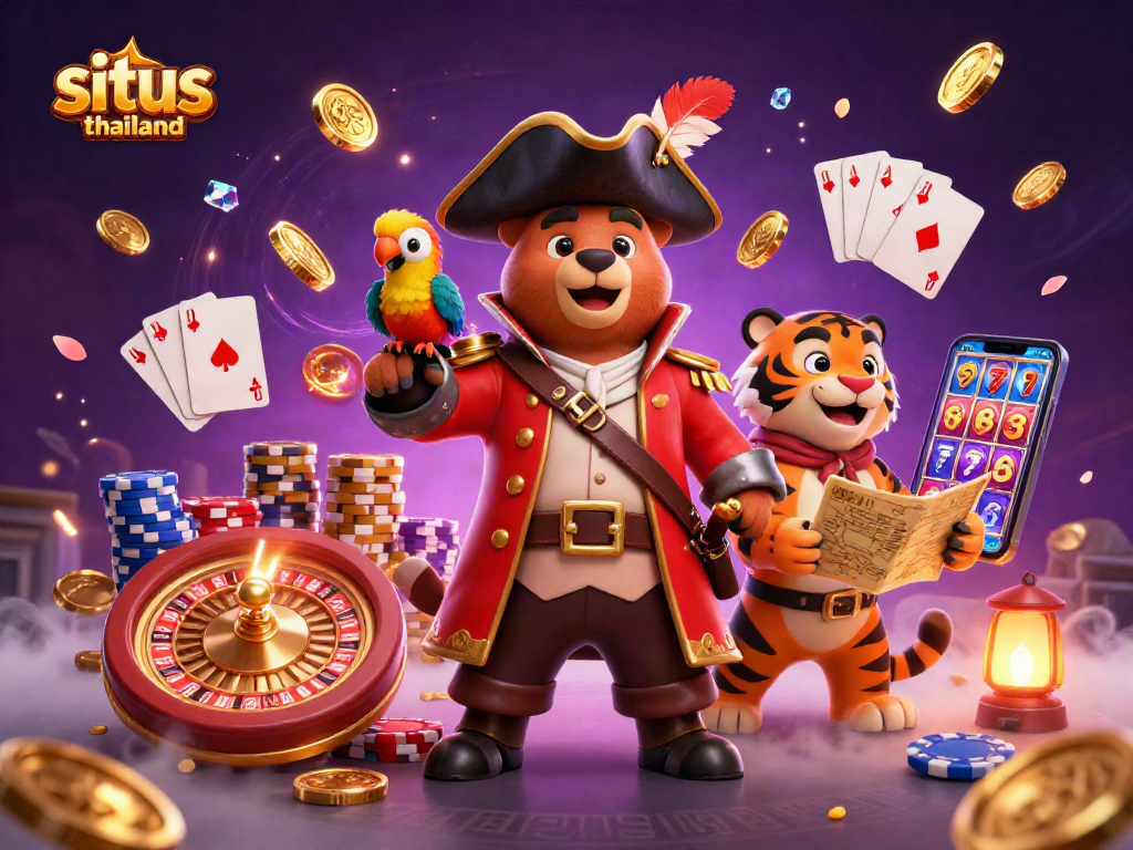 Spin to win at situs thailand with a thrilling scene of gambling adventures featuring animated characters.