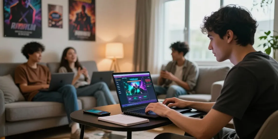 Pengguna menelusuri ratutogel link dengan laptop di lingkungan santai.