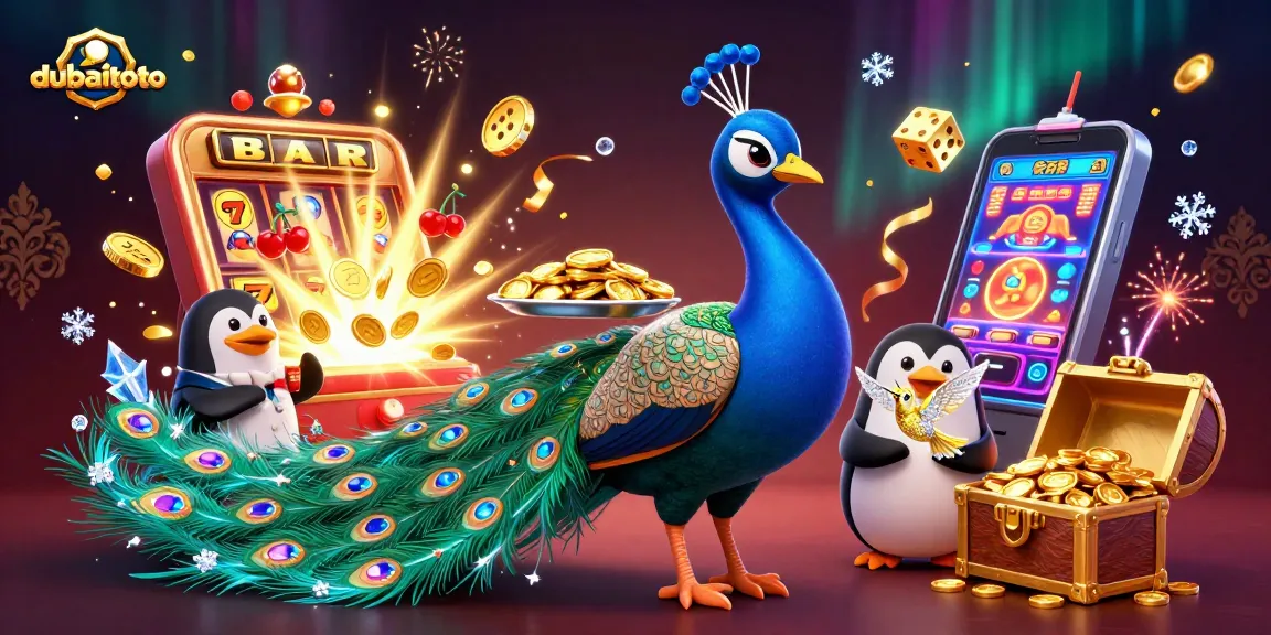 Experience dubaitoto's thrilling world with vibrant casino elements and characters in a captivating 3D illustration.