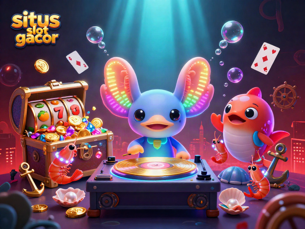 Menyaksikan situs slot gacor dengan DJ axolotl neon di tengah harta karun bawah laut yang berkilauan