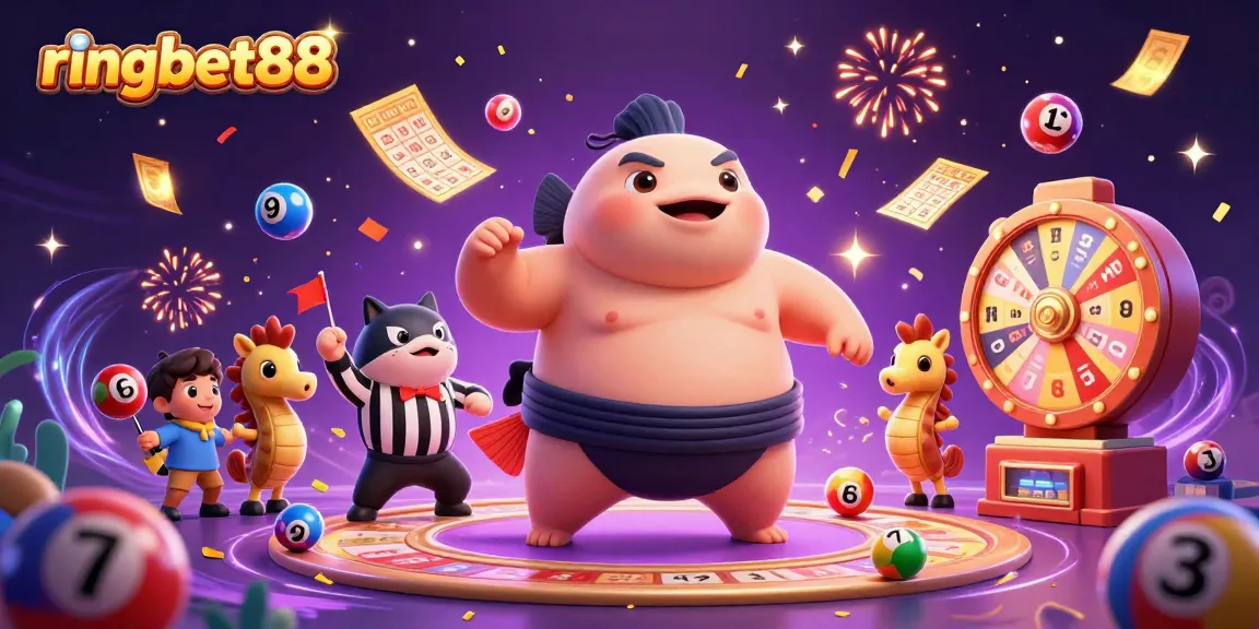 Experience the excitement of ringbet88 with a lively lottery scene featuring colorful balls and dynamic underwater characters.