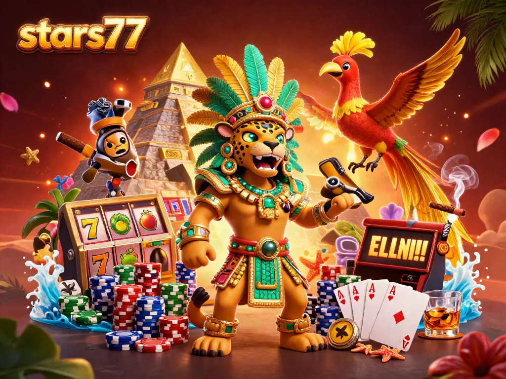 Taruhan seru di stars77 dengan tema perjudian yang kaya, menghadirkan jackpot slot dan simbol keberuntungan.