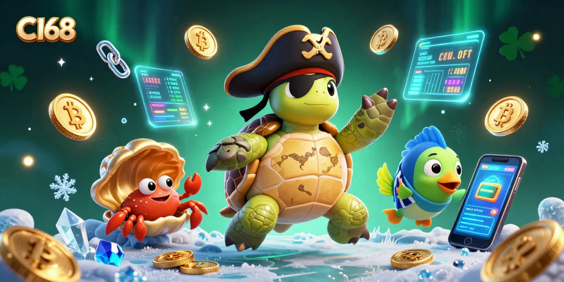 Engage with C168's vibrant casino universe, where pirate turtle leads a treasure hunt amidst crypto coins.