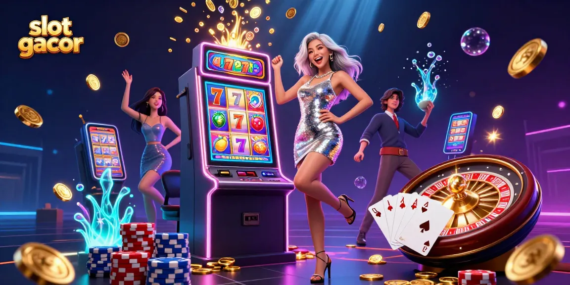 Experience slot gacor action with vibrant casino elements celebrating a jackpot win.