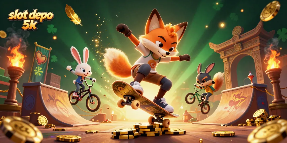 Experience the thrill of slot depo 5k with vibrant 3D characters in a rich casino setting.