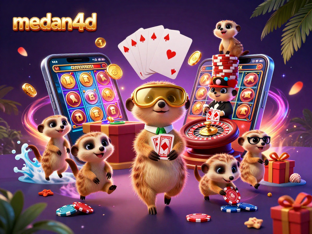 Meerkats mengelola kasino dinamis di medan4d dengan chips dan permainan slot yang meriah.