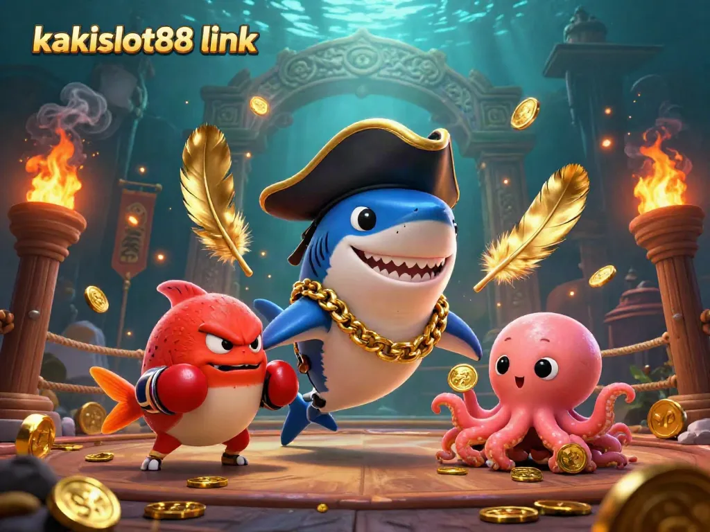 Bermain slot dengan kakislot88 link sambil dikelilingi karakter lucu dan koin emas berkilau.