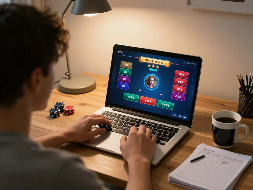 Engaging online poker gameplay on Gawang69 with player immersed in strategy and betting options.