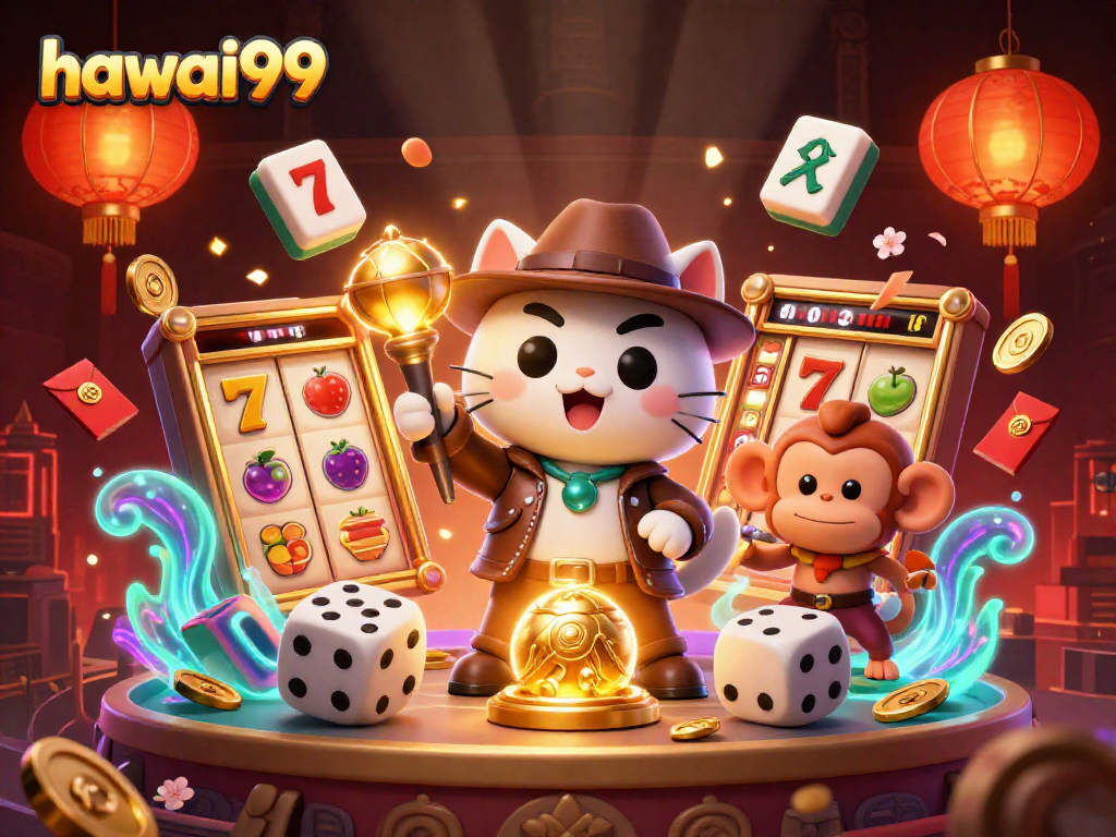 Experience thrilling gameplay with hawai99 as a cat archaeologist reveals golden treasures in a dynamic casino scene.
