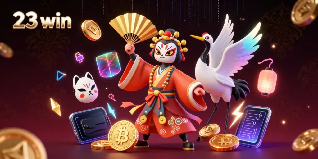 Experience thrilling action at 23 win with vibrant casino warriors and glowing crypto elements.