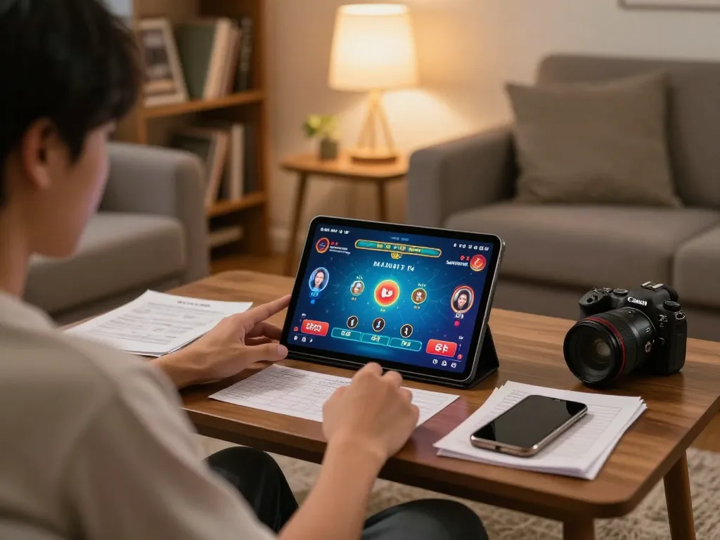 Play poker online with 90Phut TV in a cozy home setting while analyzing strategies.