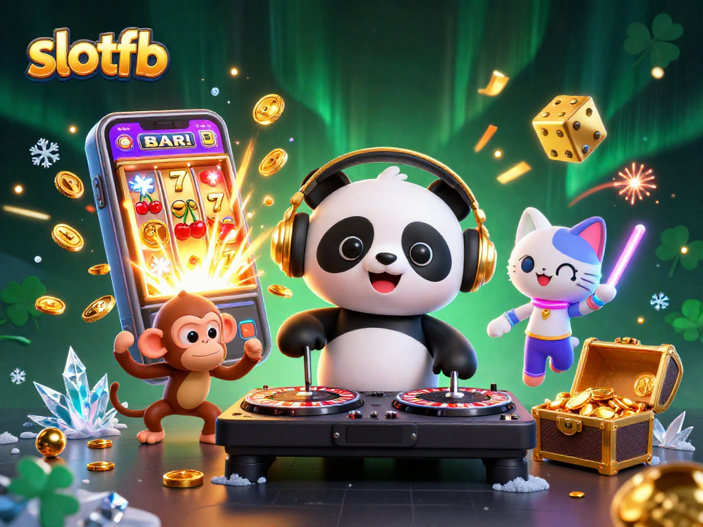 Experience the thrill of slotfb with a vibrant scene blending gaming elements and characters in an engaging casino atmosphere.