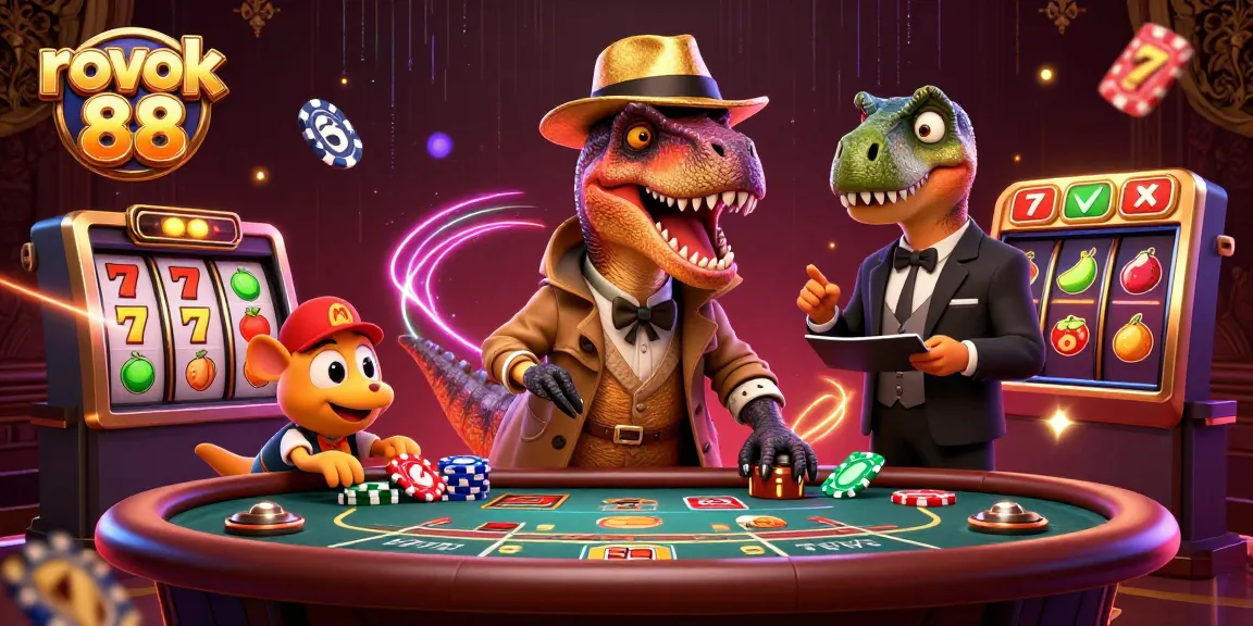Engaging scene with a rokok 88 card counter dinosaur at a blackjack table, immersive gaming elements