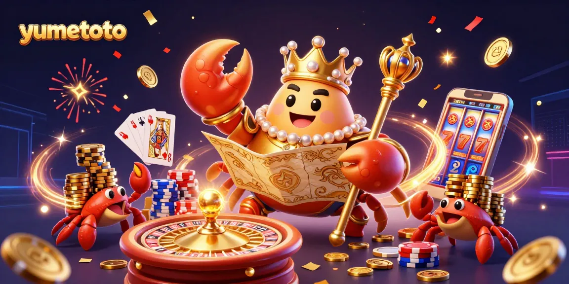 Spin your fortune with yumetoto's golden emperor crab amidst dazzling casino treasures!