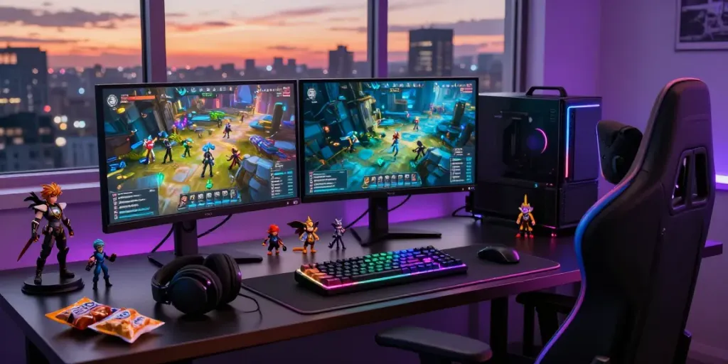 Gamer menggunakan natunatoto dalam suasana gaming yang energik dan modern.