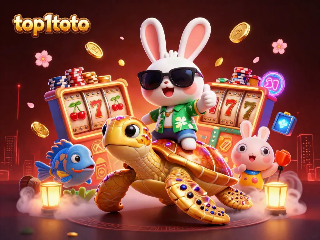 Mainkan top1toto dengan kelinci keberuntungan dan kura-kura emas dalam suasana kasino yang meriah.