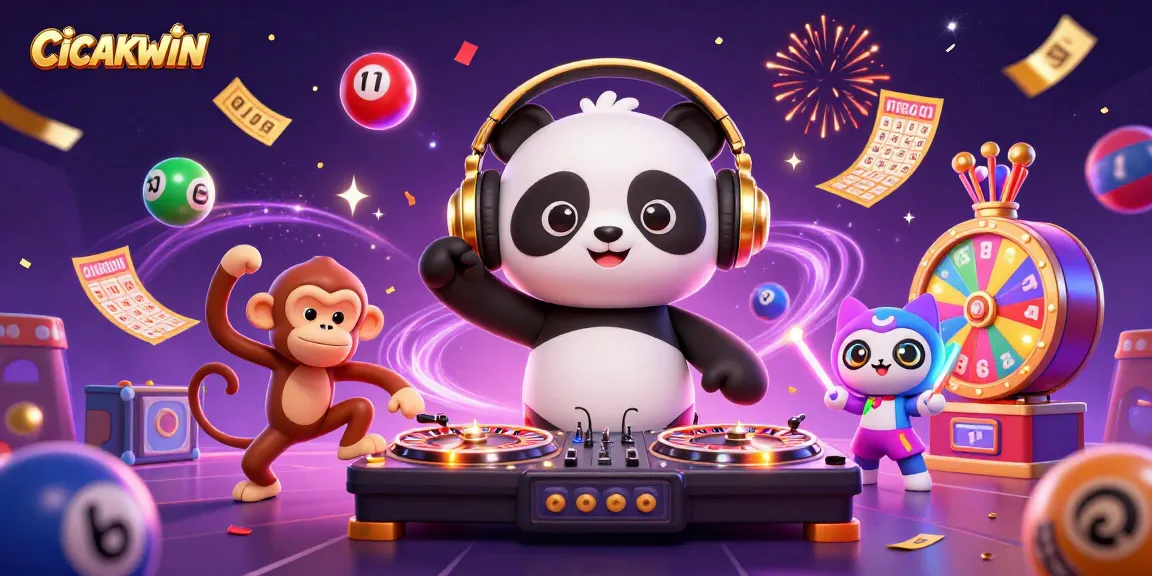CICAKWIN brings excitement alive with a DJ panda and friends, showcasing vibrant gaming elements and energetic atmosphere.