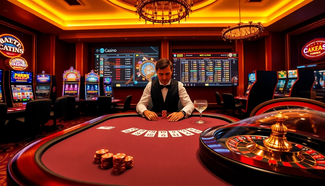 Engaging poker game action at https://na777unduh.com with vibrant slots and roulette.