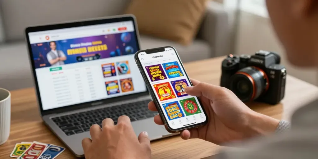 Pengguna cirebontoto memasang taruhan togel online dengan tampilan ramah di smartphone, suasana rumah yang nyaman.