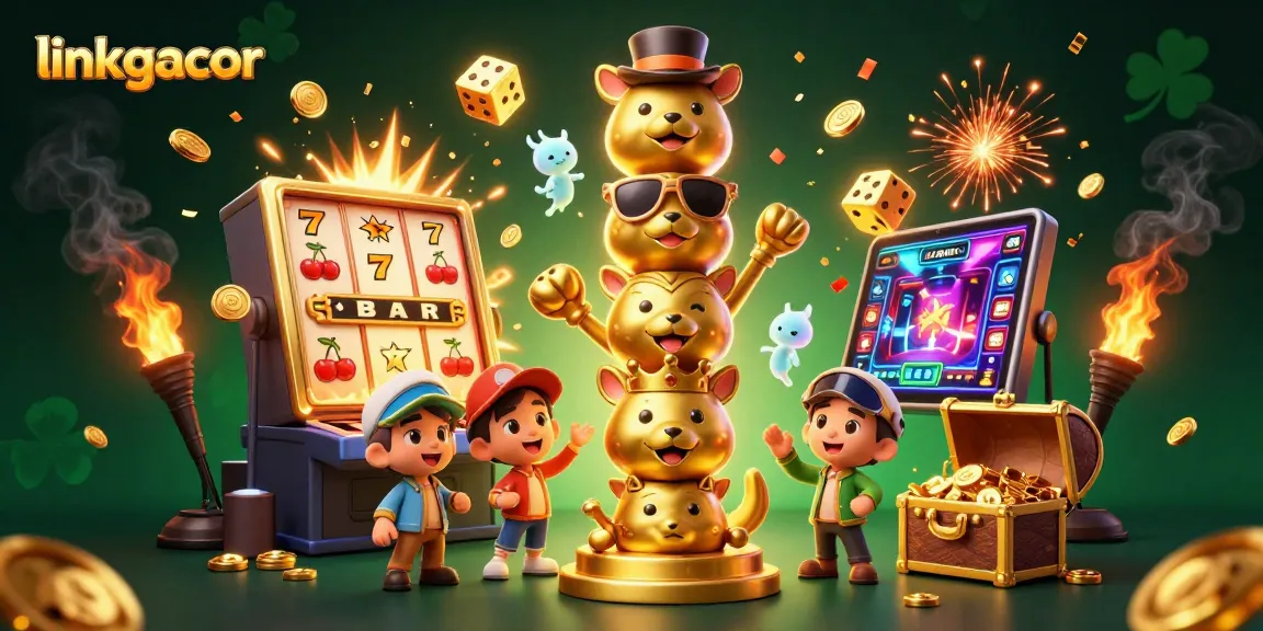 Experience thrilling wins with link gacor through vibrant casino games and golden totems in this illustration.