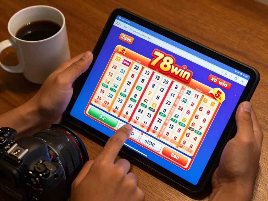 Engaging with xổ số 789win lottery via tablet in a cozy home setting, exciting live draw interface