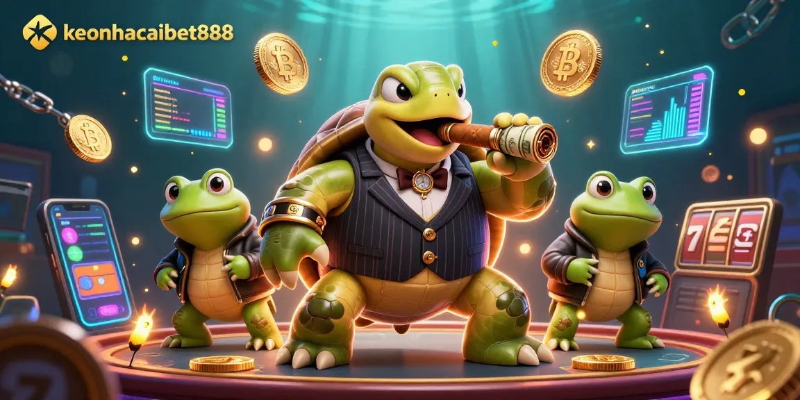 Engage with keonhacaibet888's dynamic casino scene featuring gaming elements and cartoon characters.