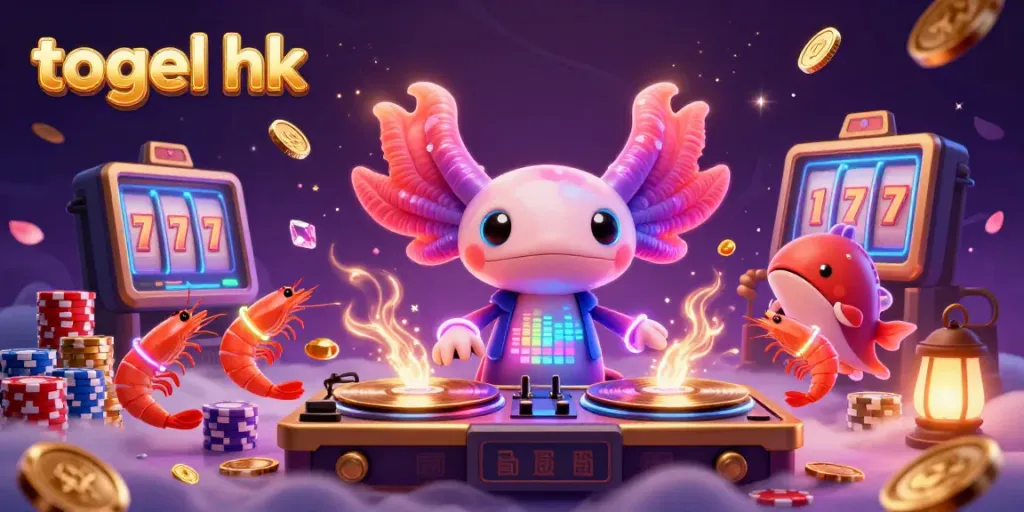 Merayakan togel hk dengan DJ axolotl 3D yang bersemangat dan suasana bermain yang hidup.