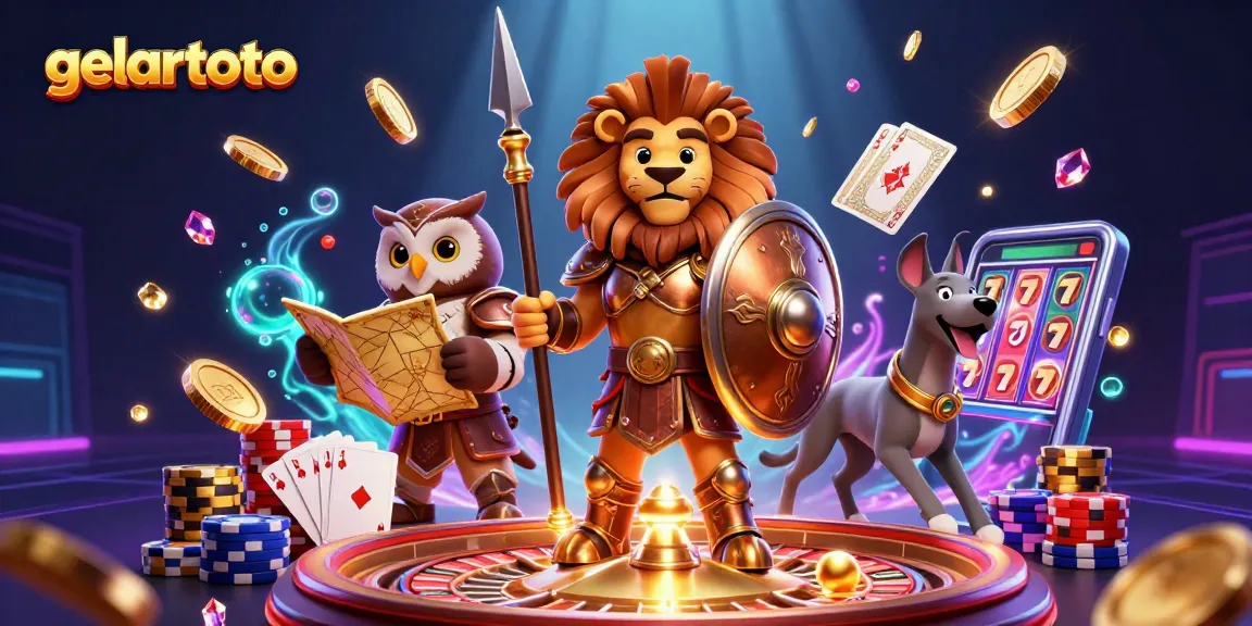 Engage in thrilling gameplay with gelartoto, featuring a Spartan lion heroically defending treasures in a vibrant casino scene.