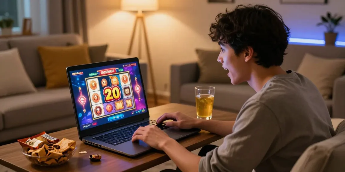 Pengguna jandaslot88 sedang bermain slot online dengan antusias di ruang tamu yang nyaman.