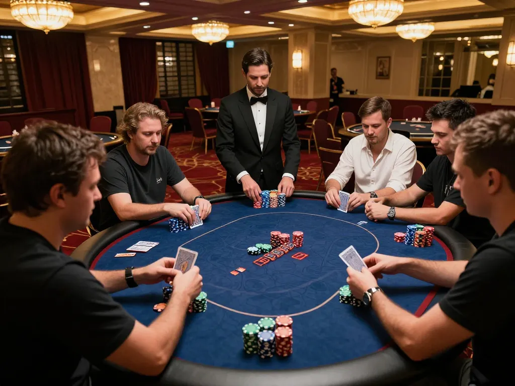 Pemain terlibat dalam permainan poker yang mendebarkan di meja mewah di platform oracleappshub.