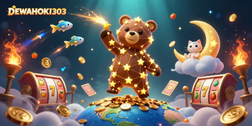 DEWAHOKI303 mempromosikan slot online dengan ilustrasi berwarna dan dinamis.
