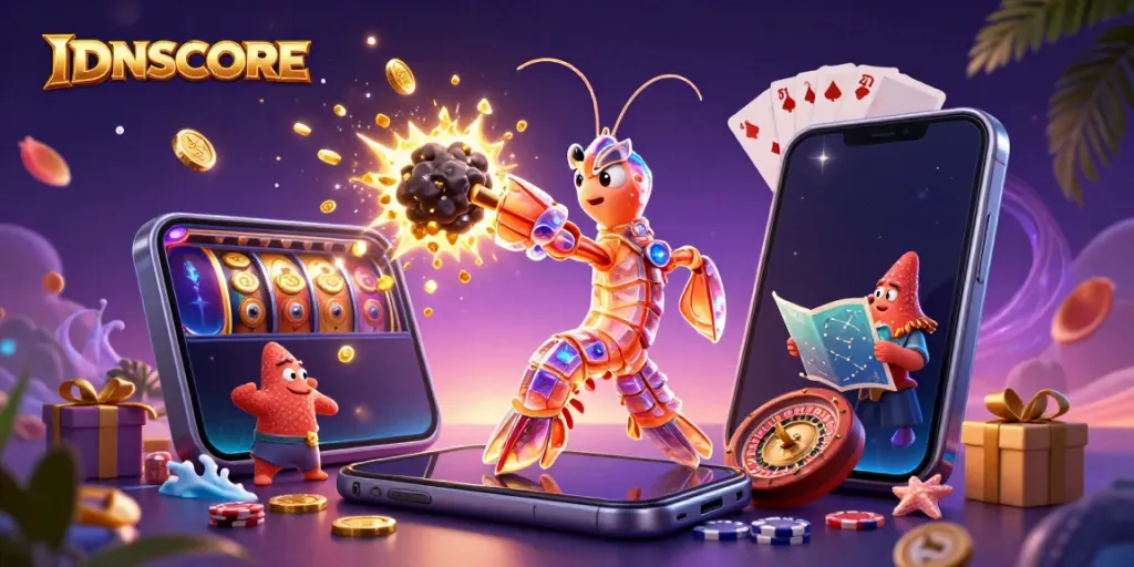 Engage with IDNSCORE's vibrant casino experience featuring dynamic gaming elements and galactic characters.