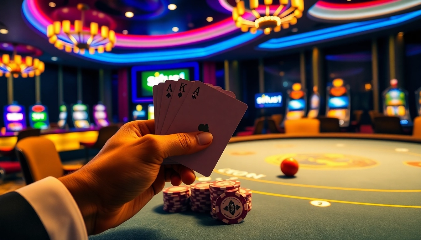 Situs11 login interface displayed amidst vibrant casino gaming elements, highlighting excitement and luxury.