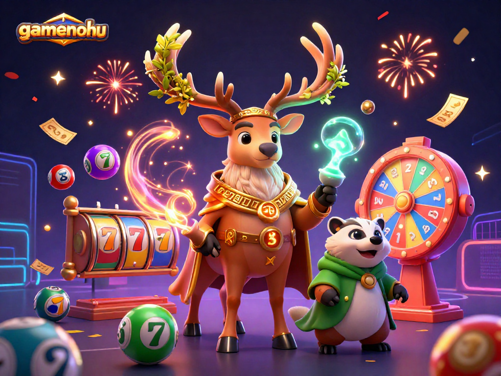Join the fun with gamenohu as you spin slot reels in an energetic 3D casino scene!