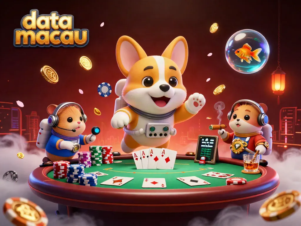 Menampilkan data macau dengan karakter dan elemen kasino di luar angkasa yang menarik dan dinamis.