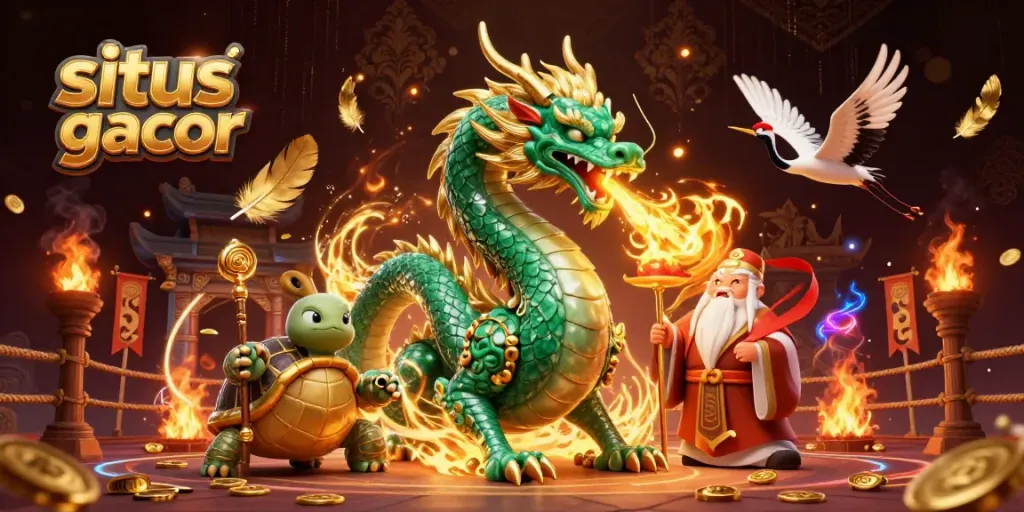 Gambar situs slot gacor dengan naga giok dan kura-kura bijak, menampilkan permainan slot yang menarik.