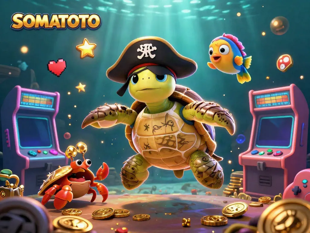 Engage with SOMATOTO through vibrant underwater casino adventures featuring a pirate turtle and friends.