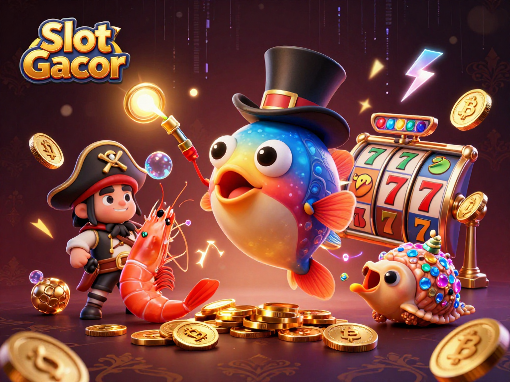 Spin Slot Gacor reels with lucky symbols and golden coins under a magical deep-sea scene.