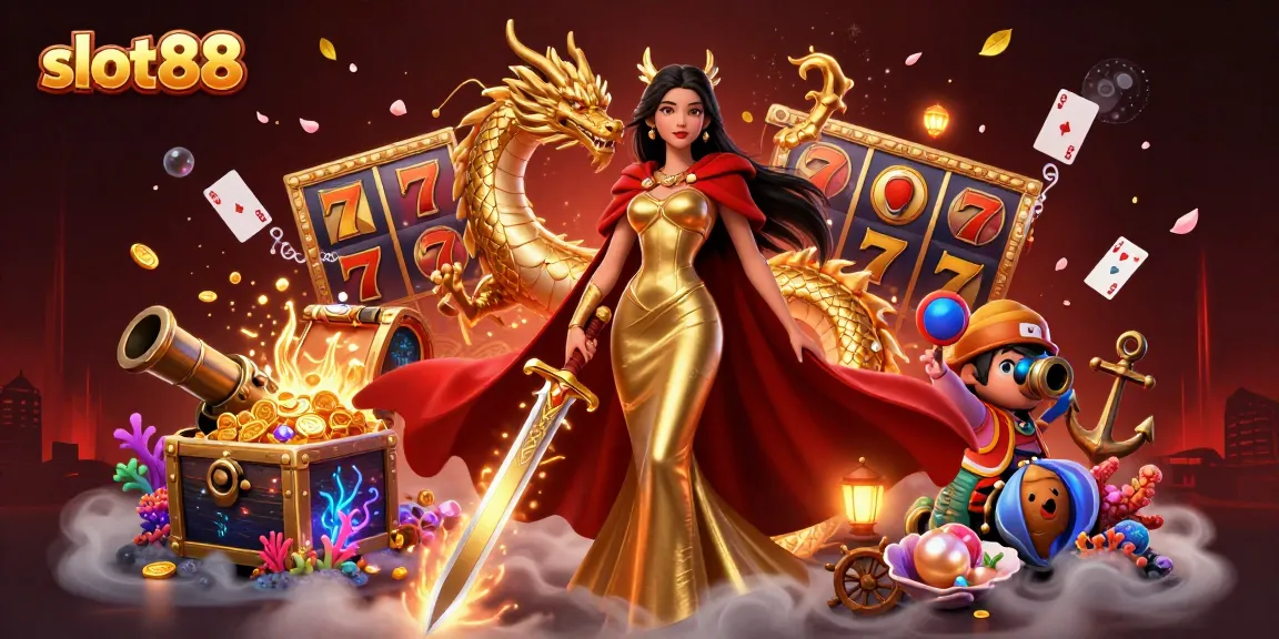 Experience the excitement of slot88 with a stunning 3D illustration featuring slots and vibrant game elements.