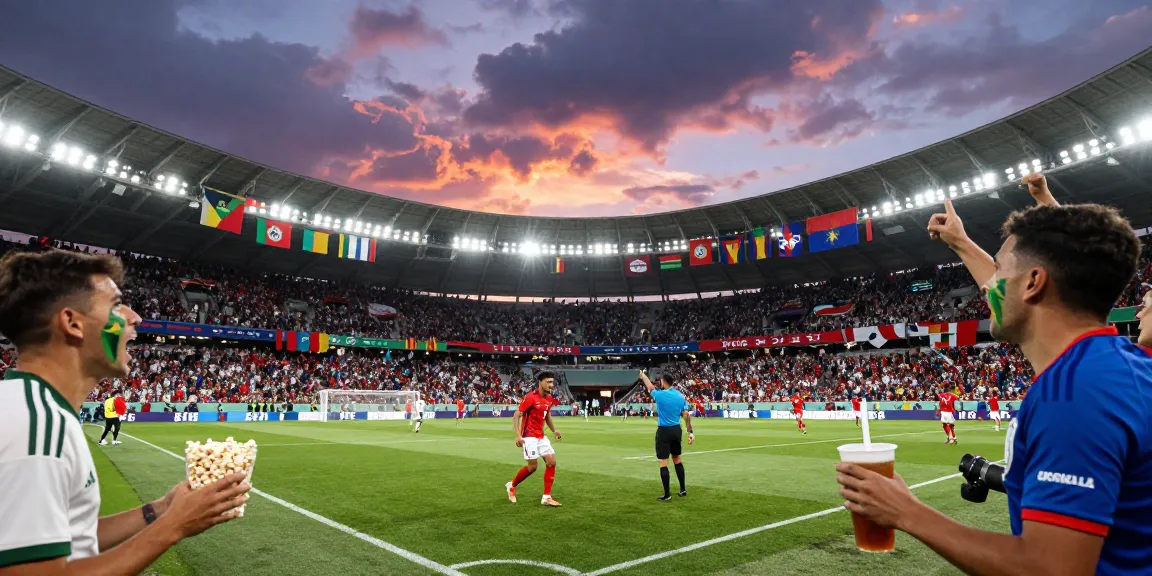 Suasana stadion sepak bola saat pertandingan Piala Dunia 2026, prediksi piala dunia 2026 terlihat di wajah fans.
